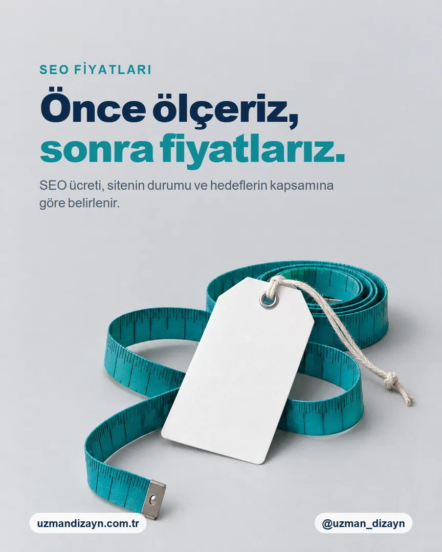 Önce ölçeriz, sonra fiyatlarız: boş fiyat etiketine sarılmış turkuaz terzi metresi