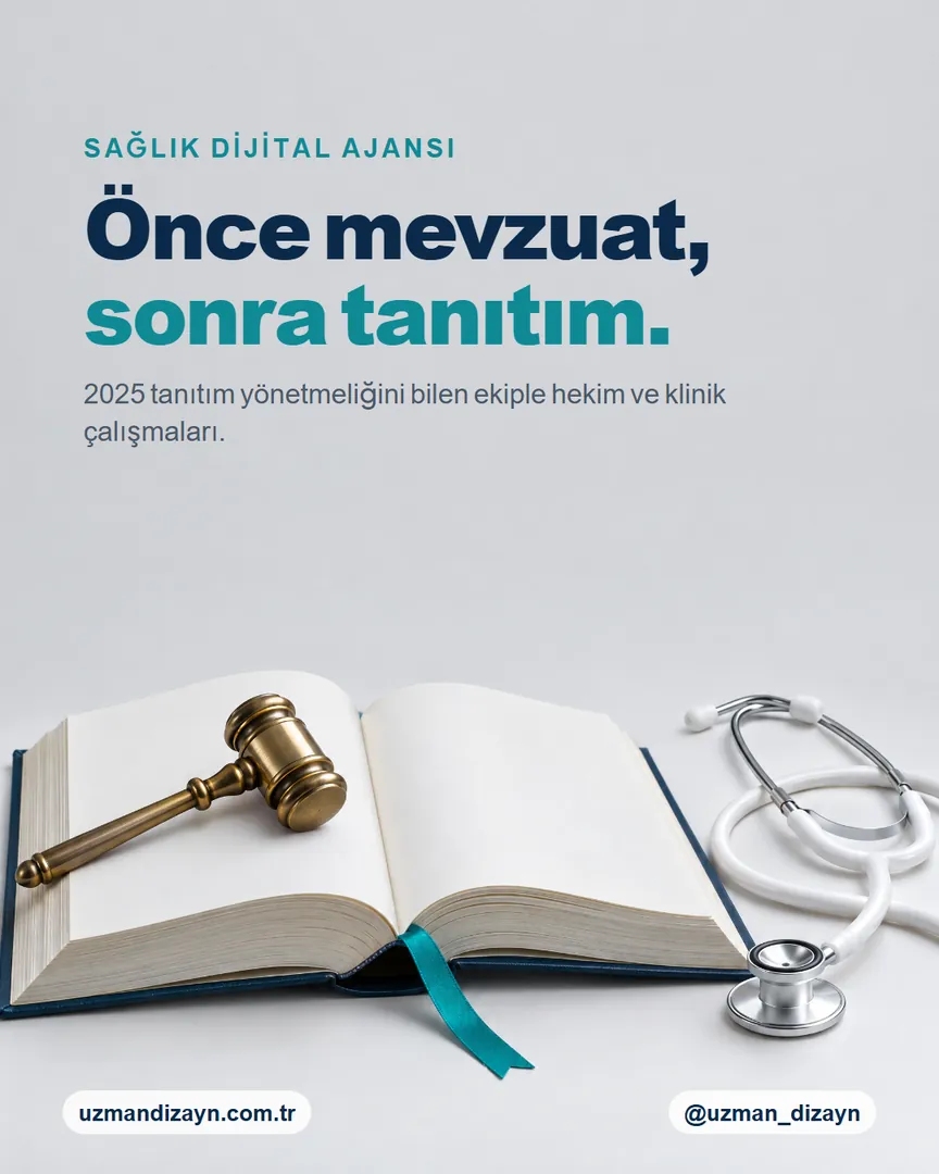 Önce mevzuat, sonra tanıtım: açık kanun kitabı üzerinde tokmak ve yanında steteskop
