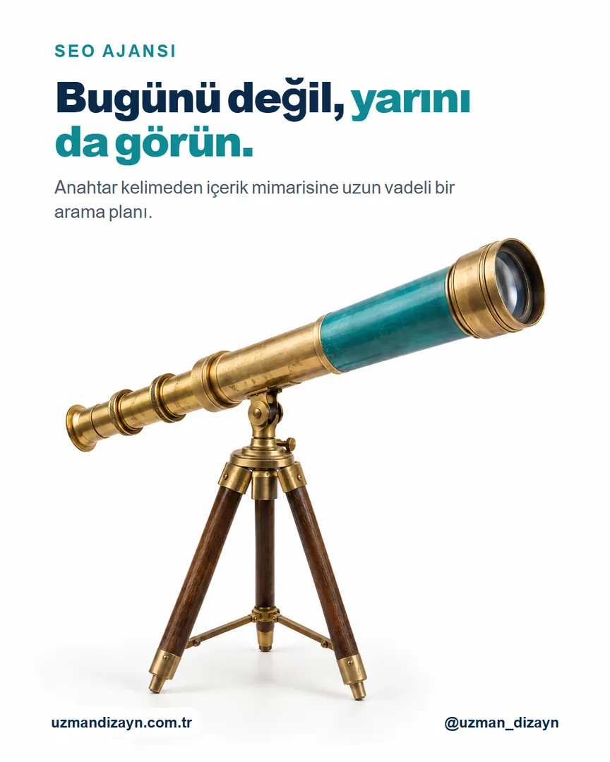 Bugünü değil, yarını da görün: tripod üzerinde uzağa bakan turkuaz bantlı pirinç teleskop