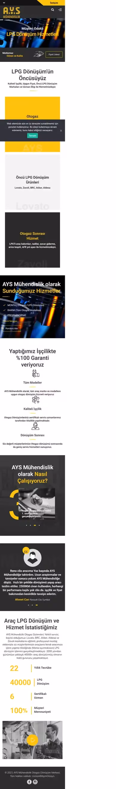 aysmuhendislik.com ana sayfasının tam sayfa ekran görüntüsü