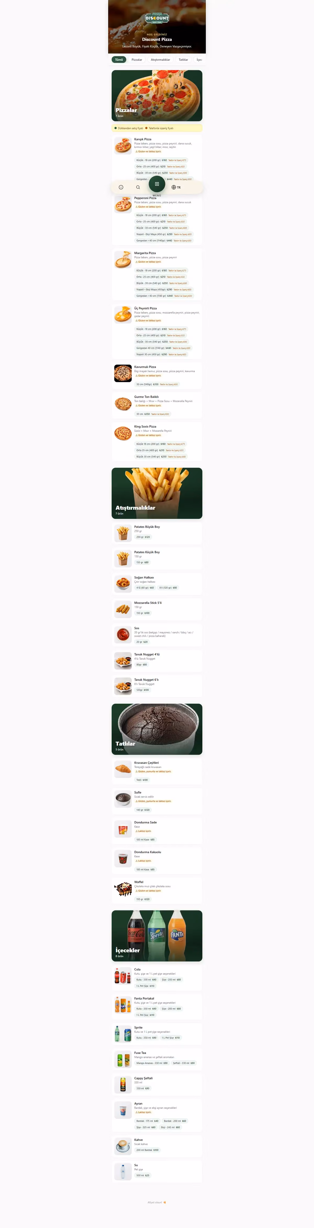 discountpizza.com.tr ana sayfasının tam sayfa ekran görüntüsü