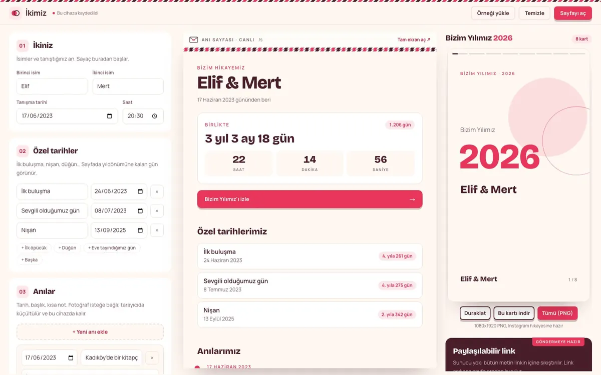 Uzman Anı Defteri paneli: anı formu, canlı sayfa önizlemesi ve hikâye kartları