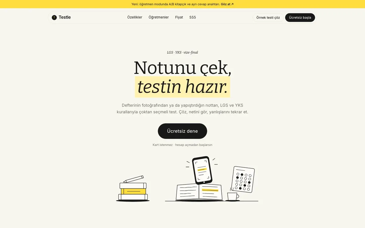 Uzmanla Netle tanıtım sayfası: defter fotoğrafından LGS ve YKS testi hazırlama